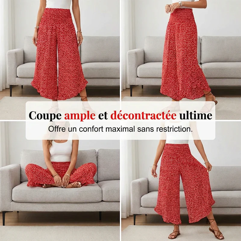 Pantalon Évasé Taille Haute - Motif à Pois